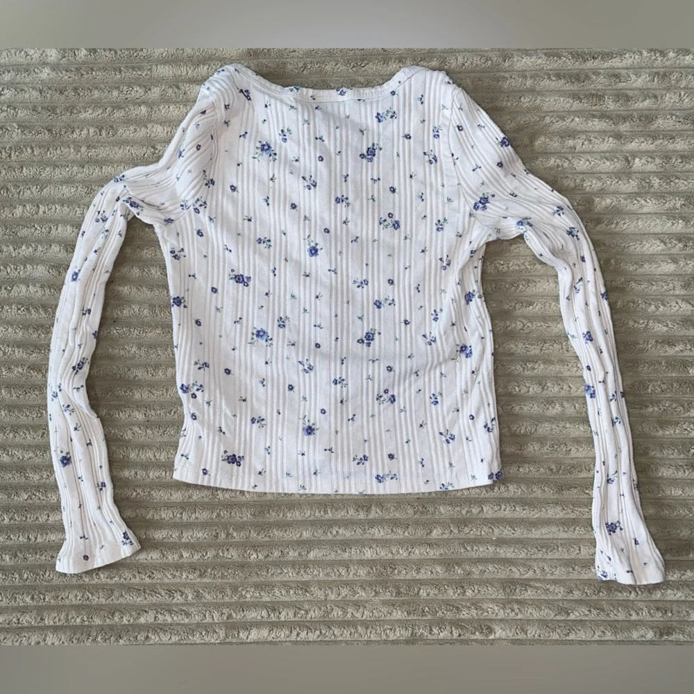 🌸 Art Class Floral Ribbed Henley Top | Size S (6/6X)
